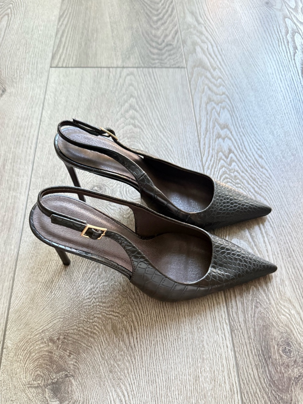 billini fotene brown croc slingback pointed toe high heel stiletto pumps shoes 6